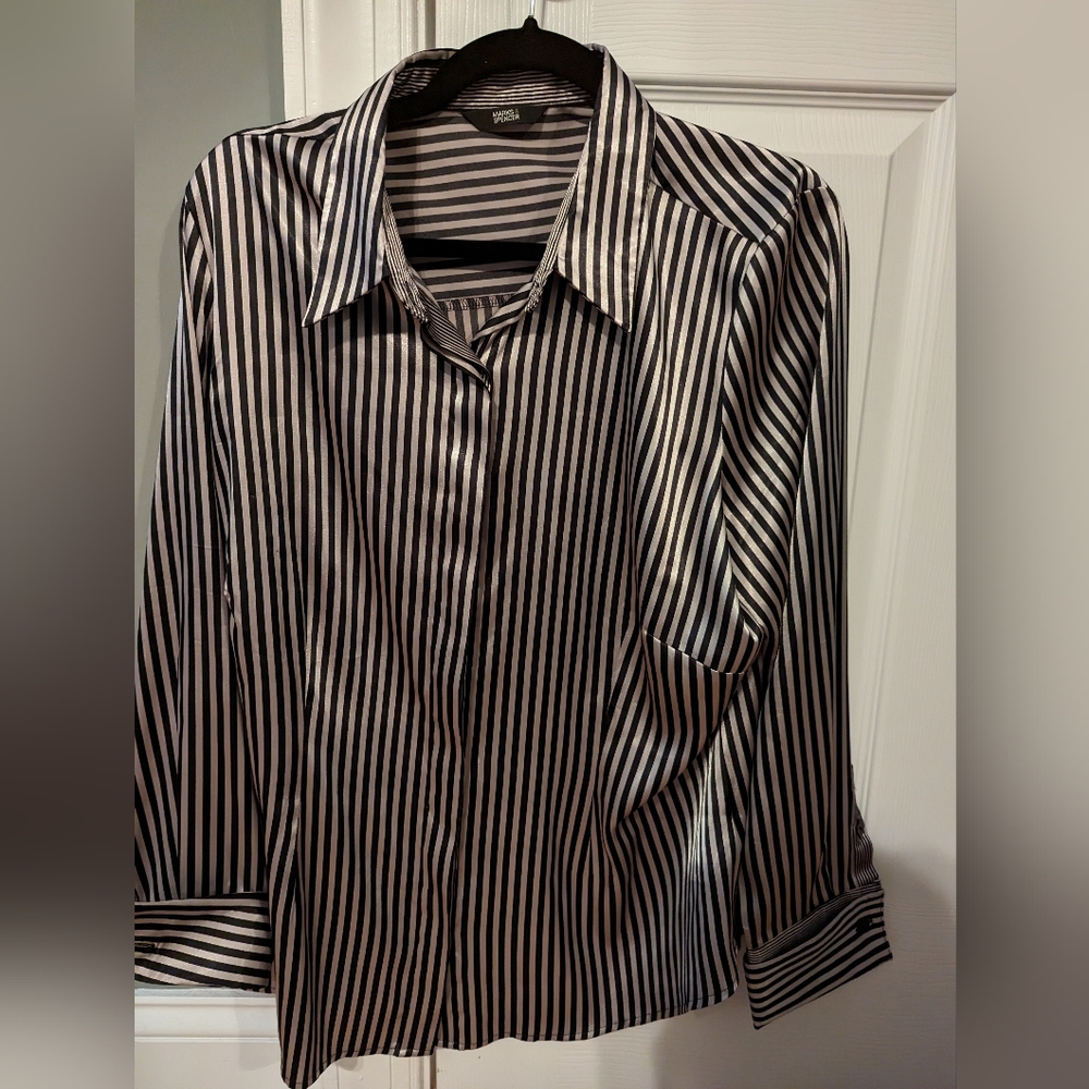 Marks & Spencer black and white striped satin button down